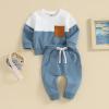 Toddler Baby Boy Clothes Long Sleeve Striped Crewneck T-Shirt Top + Solid Drawstring Pants Set Infant Fall Outfits (A-Blue B, 18-24 Months) view 2
