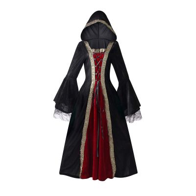 Women's Medieval Hooded Dresses Renaissance Velvet Robe Vintage Court Style Costume Long Sleeve Ball Queen Gown