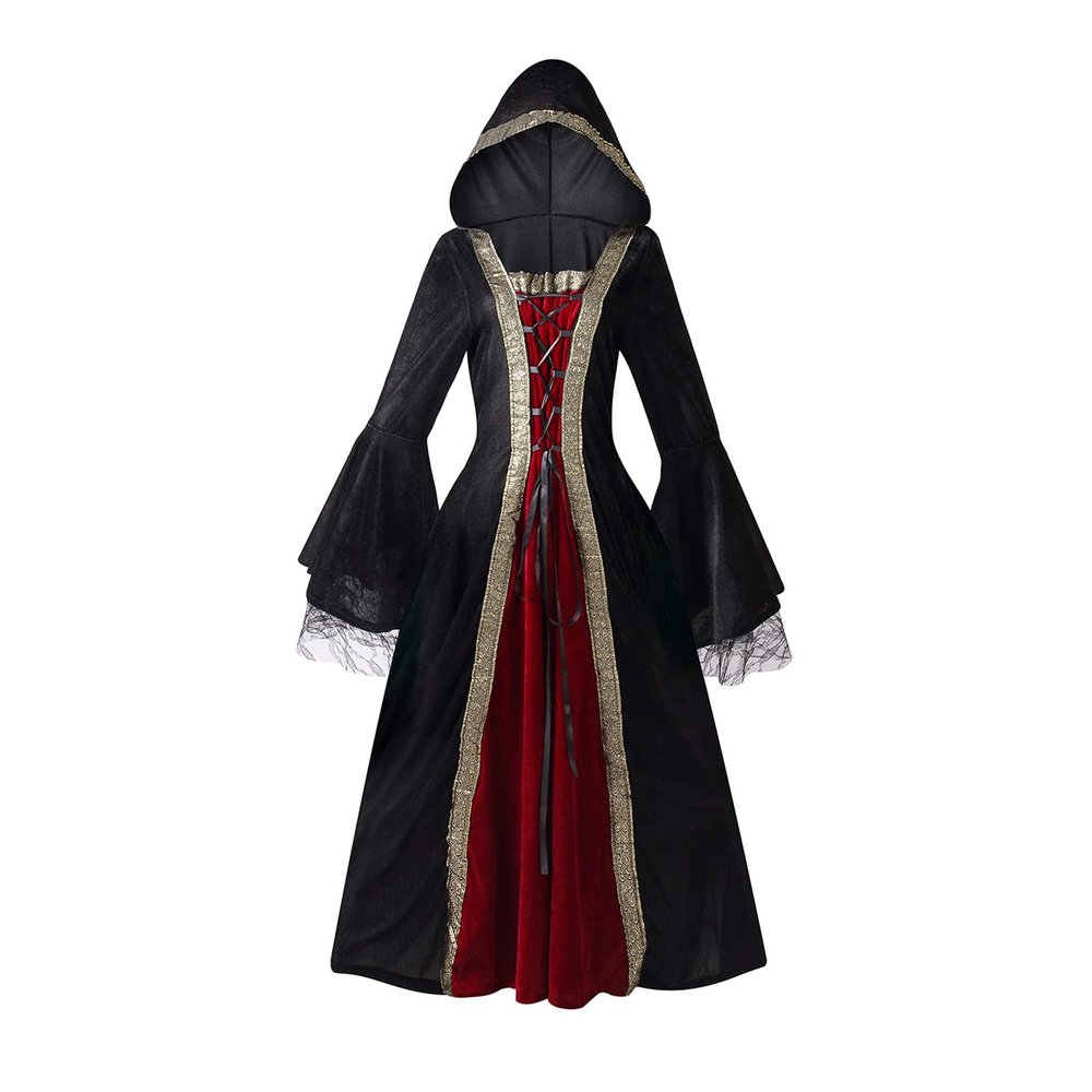 Women's Medieval Hooded Dresses Renaissance Velvet Robe Vintage Court Style Costume Long Sleeve Ball Queen Gown