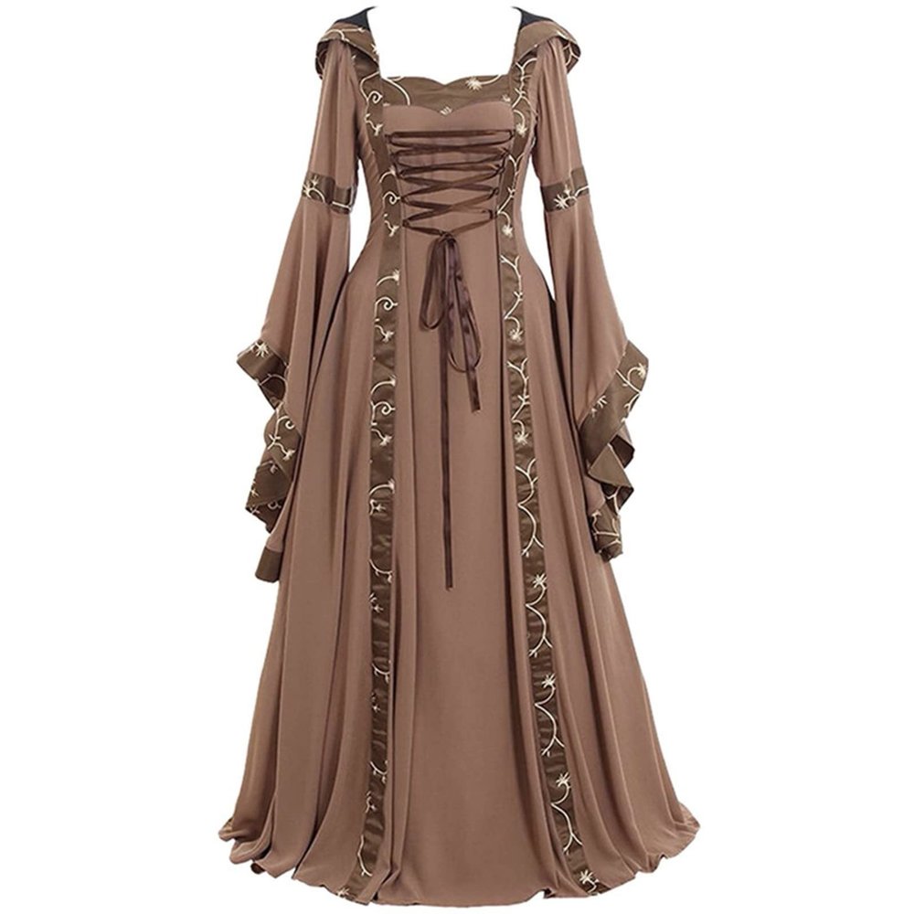 Women's Medieval Hooded Dresses Renaissance Velvet Robe Vintage Court Style Costume Long Sleeve Ball Queen Gown