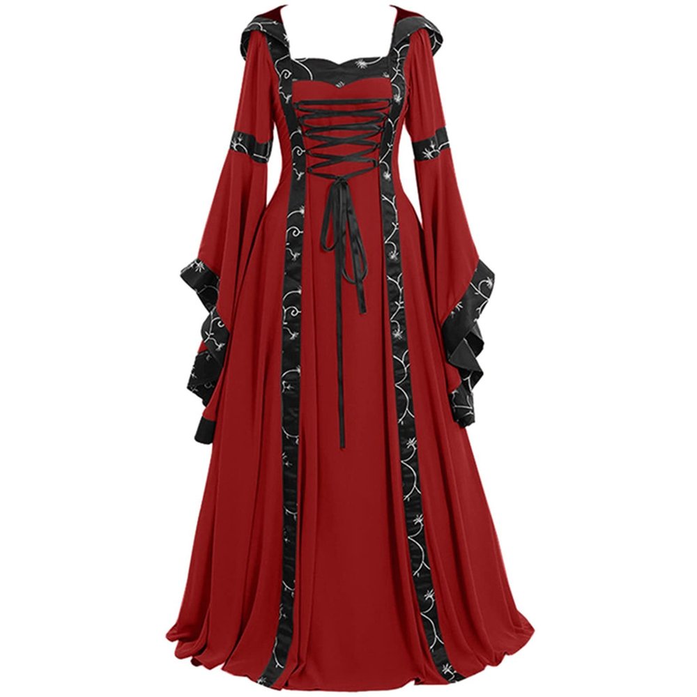 Women's Medieval Hooded Dresses Renaissance Velvet Robe Vintage Court Style Costume Long Sleeve Ball Queen Gown