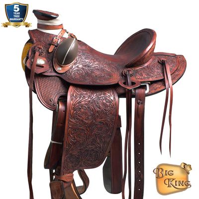 HILASON Western Horse Wade Saddle American Leather Ranch Roping Mahogany | Hand Tooled & for Horses