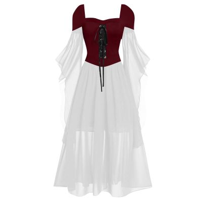 Halloween Costumes for Women Ruffle Sleeves Sling Swing Renaissance Accessories Cosplay Fairy Dress Elf Costume(3-Black,Small)