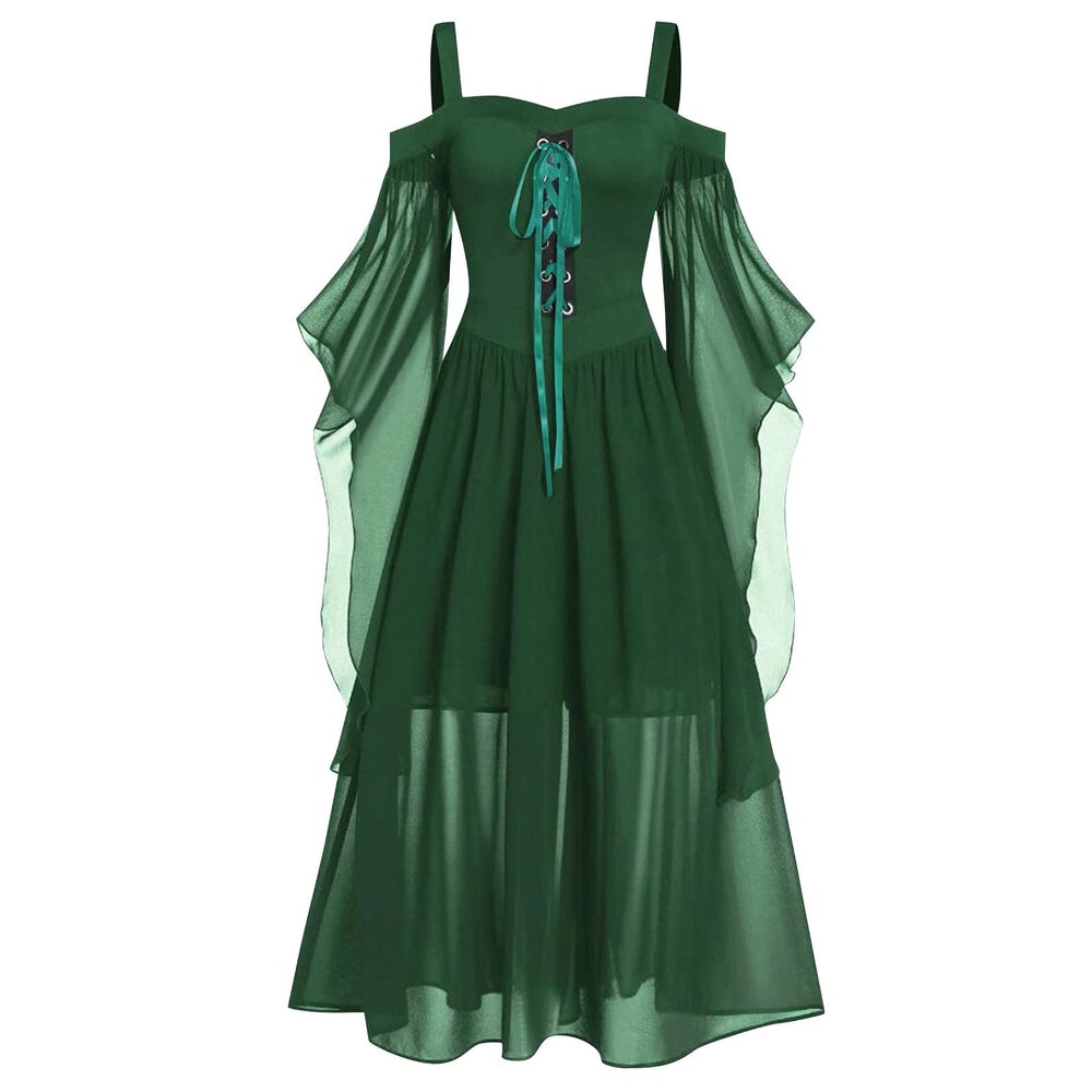 Halloween Costumes for Women Ruffle Sleeves Sling Swing Renaissance Accessories Cosplay Fairy Dress Elf Costume(3-Black,Small)