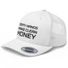 RIVEMUG Blaken Dirty Hands Make Clean Money Premium Trucker Hat Mid Crown Curved Bill Adjustable Cap Funny Mechanic Gift White view 1
