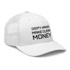 RIVEMUG Blaken Dirty Hands Make Clean Money Premium Trucker Hat Mid Crown Curved Bill Adjustable Cap Funny Mechanic Gift White view 4