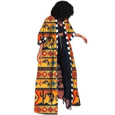 Women's African Open Front Maxi Cardigan Polyester Dashiki Lightweight Open Front Ankara Kimono Jacket Outwear