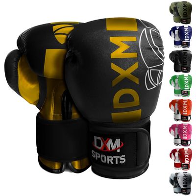 DXM SPORTS Boxing Gloves for Men & Women, Boxing Training Gloves, Kickboxing Gloves, Sparring Gloves, Heavy Bag Workout Gloves for Boxing, Kickboxing, Muay Thai, MMA (Black & Gold, 14 oz)