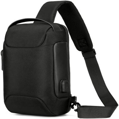 Pilipane avoid theft Crossbody slinger Bag, slinger Backpack with Password, watertight Chest Crossbody Shoulder Bags Casual Daypack for Men Women Cycling Walking Hiking Outdoor Sport Travel (Black)
