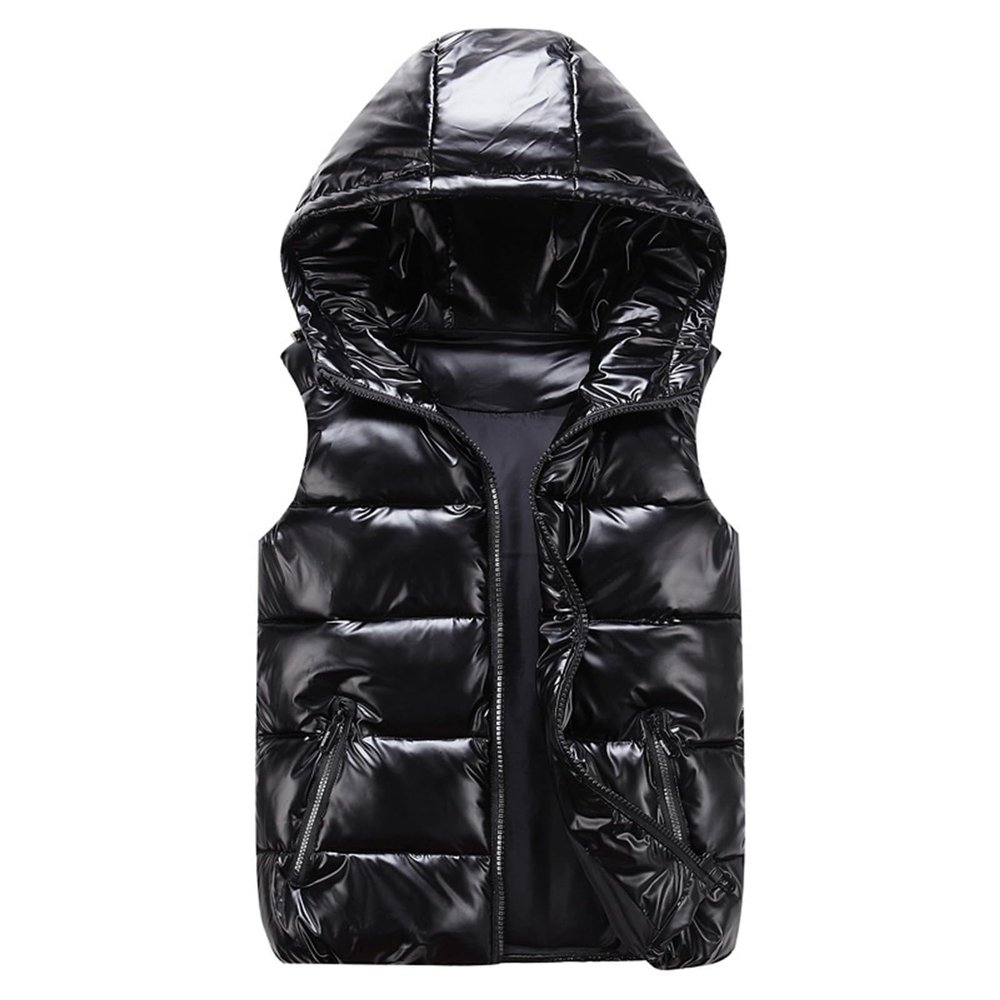 HGps8w Women's Metallic Luster Shiny Puffer Vest, Sleeveless Zip Up Hooded Coat Winter Warm Padded Gilet Jacket With Pockets