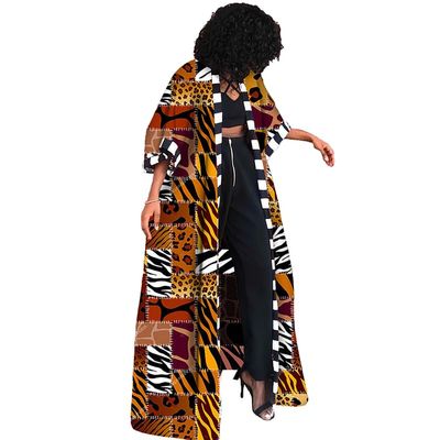 African Long Cardigan for Women Lightweight Polyester Dashiki Printed Open Front Jacket Coat Tribal Ankara Outwear
