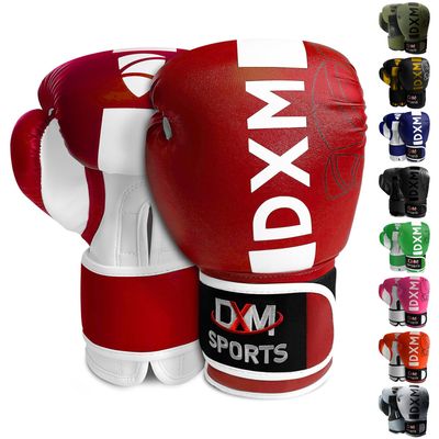 DXM SPORTS Boxing Gloves for Men & Women, Boxing Training Gloves, Kickboxing Gloves, Sparring Gloves, Heavy Bag Workout Gloves for Boxing, Kickboxing, Muay Thai, MMA (Red & White, 14 oz)