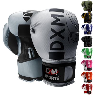 DXM SPORTS Boxing Gloves for Men & Women, Boxing Training Gloves, Kickboxing Gloves, Sparring Gloves, Heavy Bag Workout Gloves for Boxing, Kickboxing, Muay Thai, MMA (Silver & Black, 8 oz)