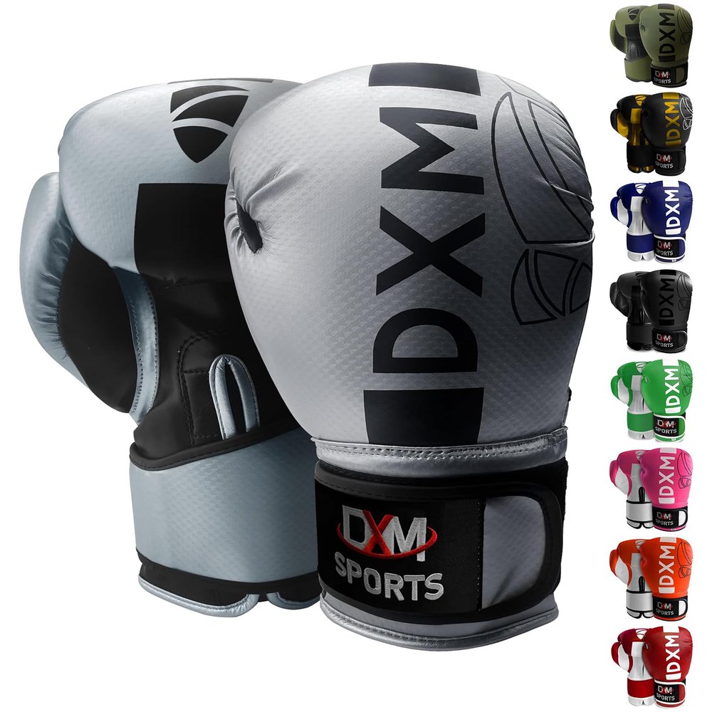 DXM SPORTS Boxing Gloves for Men & Women, Boxing Training Gloves, Kickboxing Gloves, Sparring Gloves, Heavy Bag Workout Gloves for Boxing, Kickboxing, Muay Thai, MMA (Silver & Black, 8 oz)