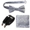 Tuxgear Boys Pretied Bow Tie Suspender Pocket Square Set (Silver Paisley with Black, 30" Boys) view 1