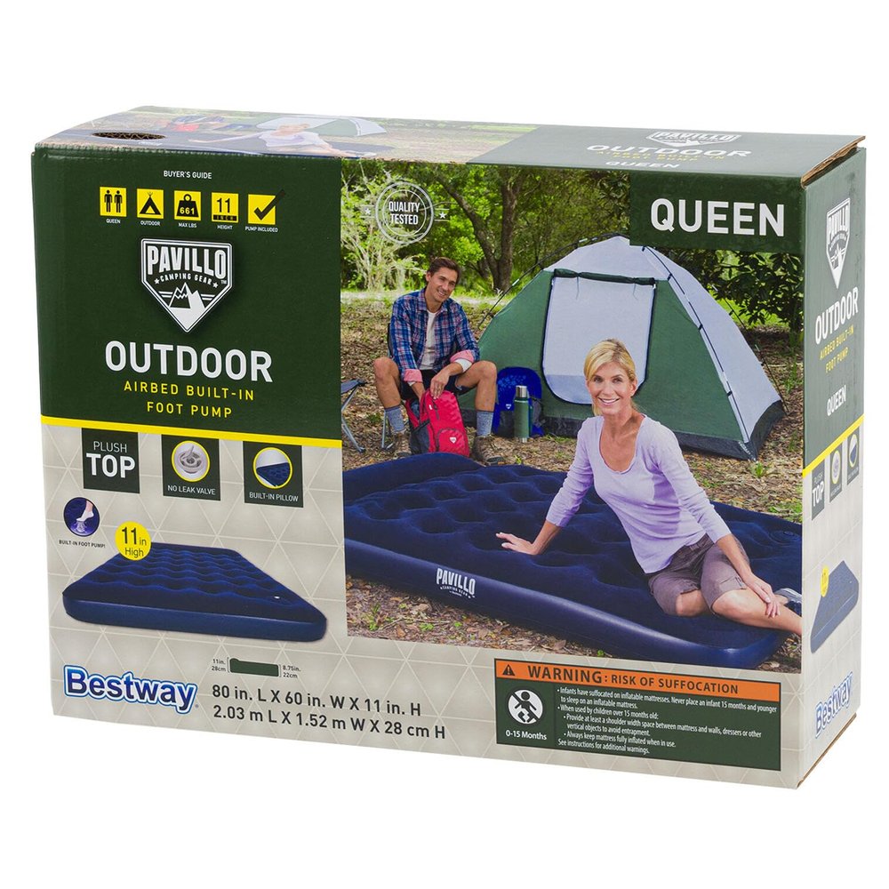 Pivillo Queen Size Camping Air Mattress with Built-in Foot Pump