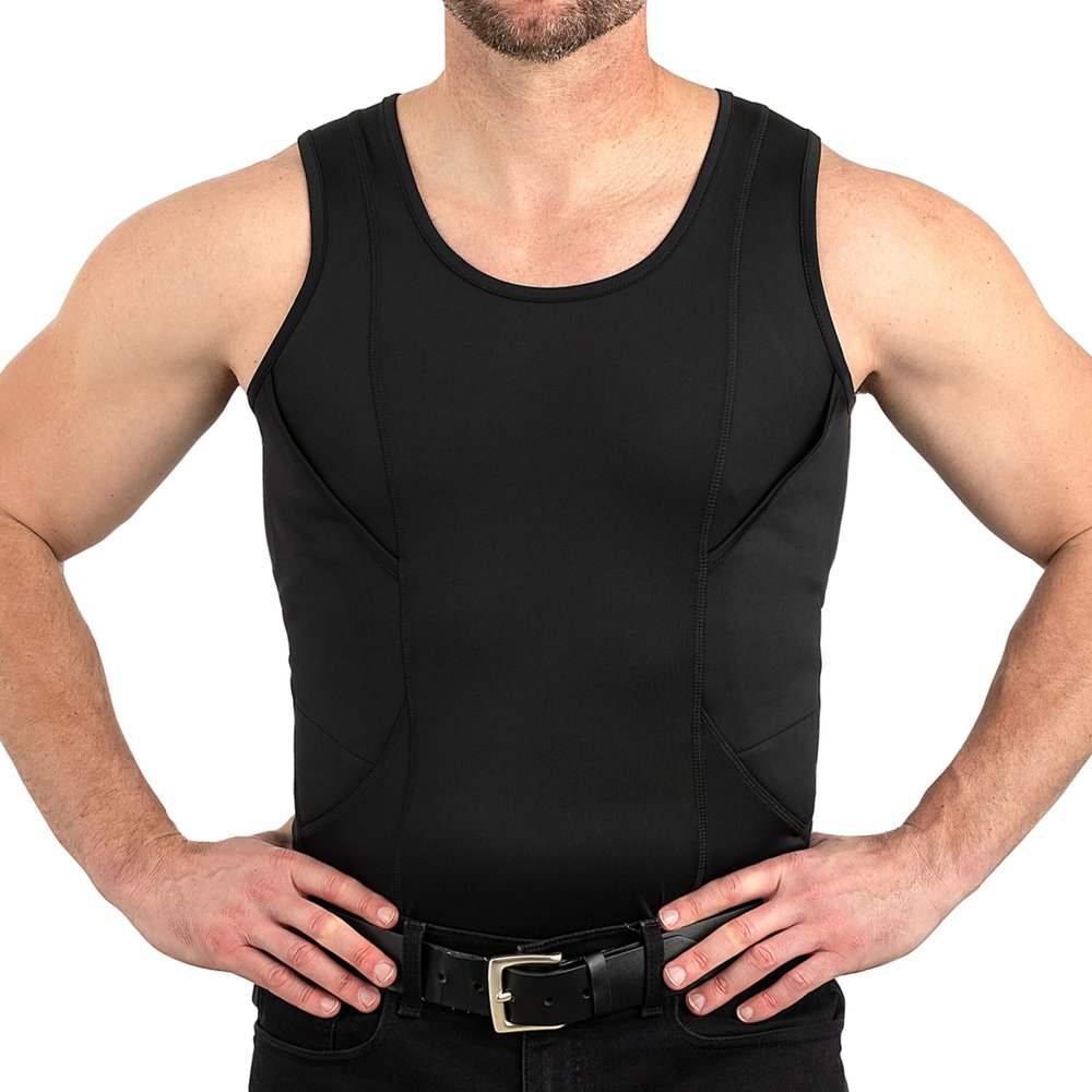CCW Tactical Concealed Carry Holster Tank Top | Quick Access Open Pocket with Large Storage | All Season Moisture Wicking Compression Shirt | Mens Tank Top, Black 3XL