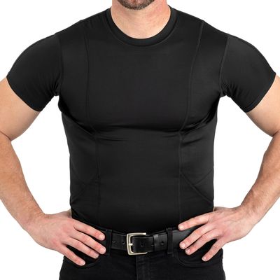 CCW Tactical Concealed Carry Holster Shirt | Quick Access Open Pocket with Large Storage | All Season Moisture Wicking Compression Shirt | Mens Crew, Black XXL
