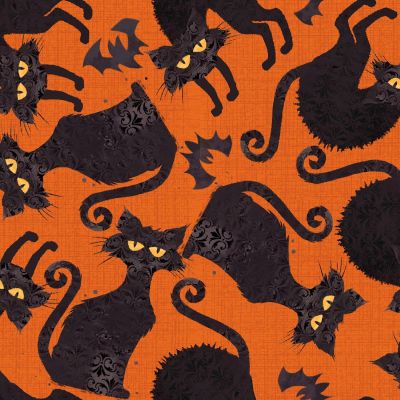 3 Wishes Boo Y'all by Courtney Morgenstern 19564 Orange Cats & Bats Fabric