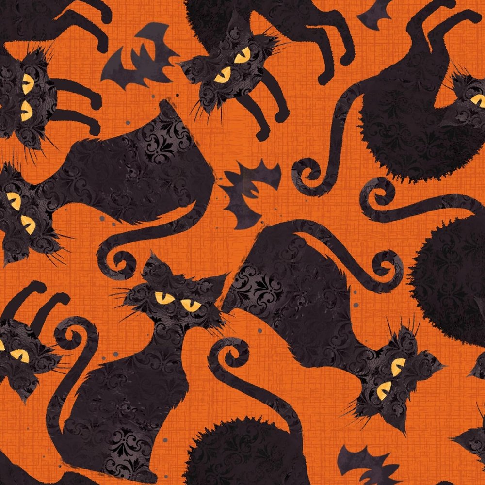 3 Wishes Boo Y'all by Courtney Morgenstern 19564 Orange Cats & Bats Fabric