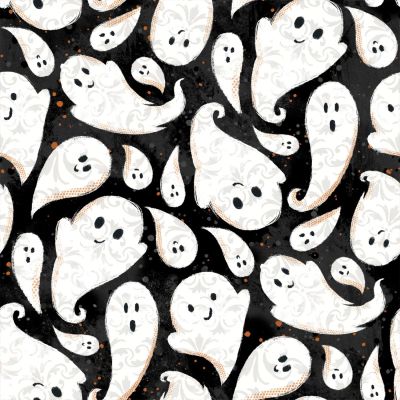 3 Wishes Boo Y'all by Courtney Morgenstern 19563 Black Ghoul Friends Fabric