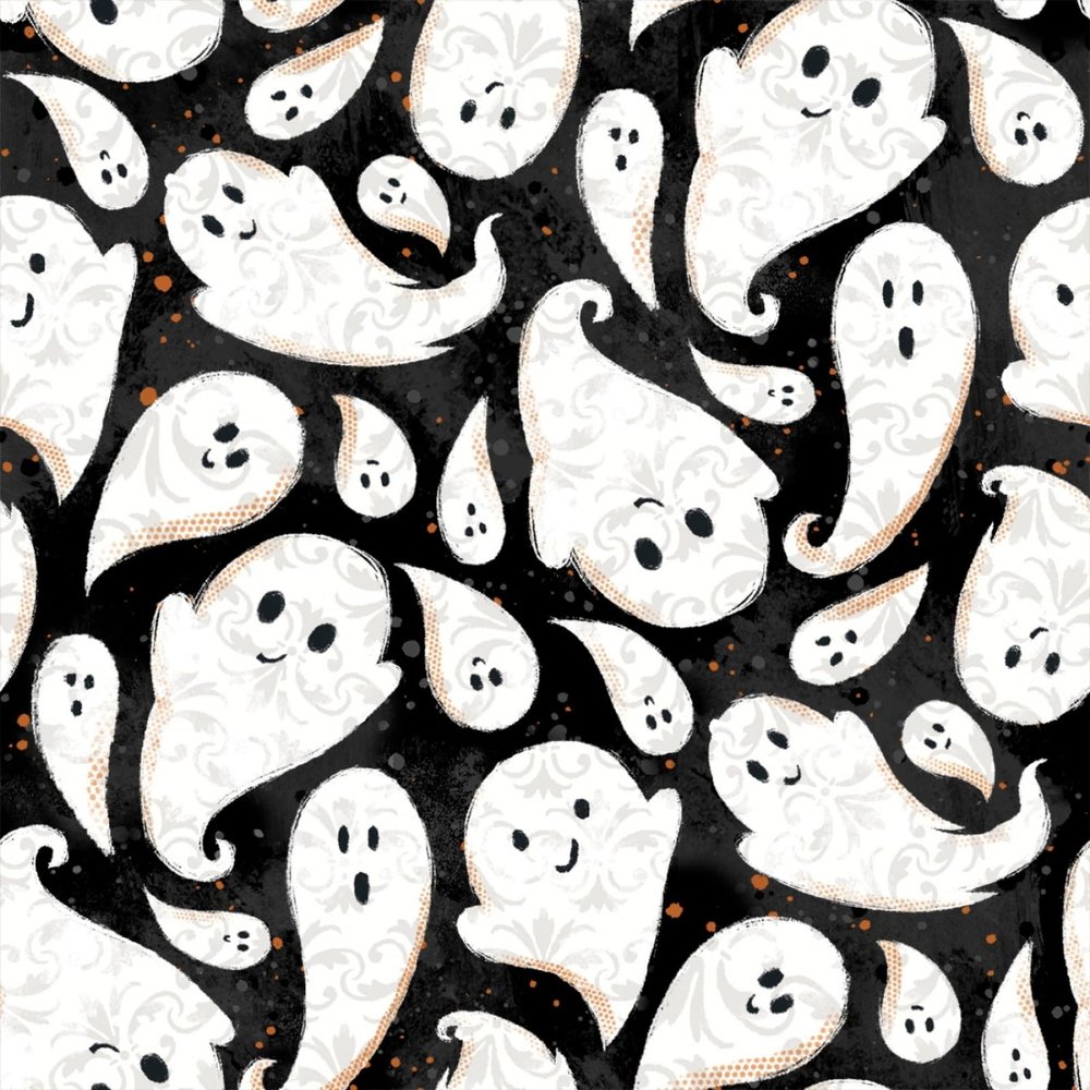 3 Wishes Boo Y'all by Courtney Morgenstern 19563 Black Ghoul Friends Fabric