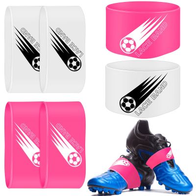 Patelai 4 Pcs Soccer Cleat Lace Cover Football Shoe Band Soccer Shoe Cover Football Cleat Bands Youth Adult for Season (Kids,White,Pink)