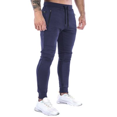 MESSIYO Muscle Fitness Pants Mens Back Hanging Towel Feet Training Pants Sweat Pants for Running (Dark Blue, M)