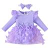 ABEWIP Baby Girls Fall Winter Long Sleeve Butterfly Tulle Romper Dress Ribbed Ruffle Tutu Skirt Princess Birthday Party Outfits Purple 6-9Months view 1
