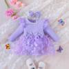 ABEWIP Baby Girls Fall Winter Long Sleeve Butterfly Tulle Romper Dress Ribbed Ruffle Tutu Skirt Princess Birthday Party Outfits Purple 6-9Months view 2