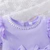 ABEWIP Baby Girls Fall Winter Long Sleeve Butterfly Tulle Romper Dress Ribbed Ruffle Tutu Skirt Princess Birthday Party Outfits Purple 6-9Months view 3
