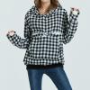 Pet Pouch Plaid Hoodie Women Long Sleeve Fleece Kitten Puppy Holder Carrier Sweatshirt Winter Fall Fashion Streetwear Black view 2