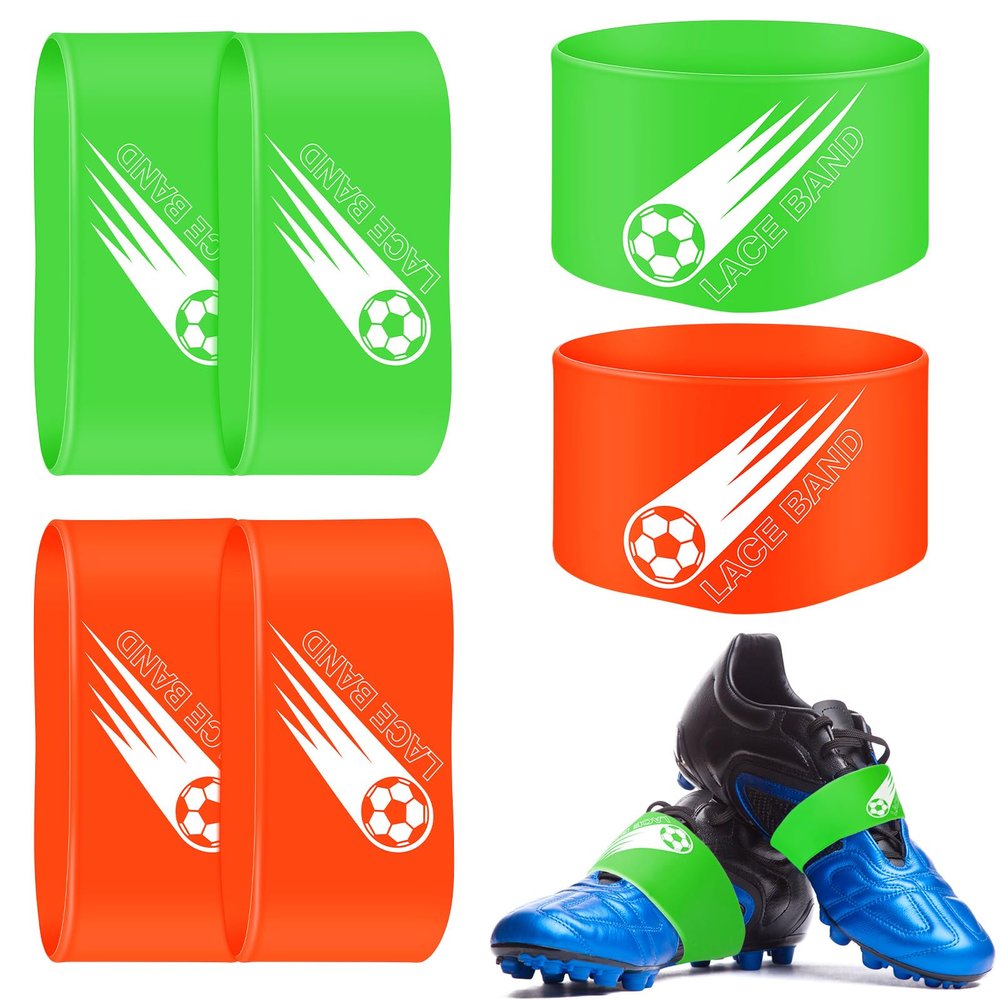 Patelai 4 Pcs Soccer Cleat Lace Cover Football Shoe Band Soccer Shoe Cover Football Cleat Bands Youth Adult for Season (Kids,Green,Orange)