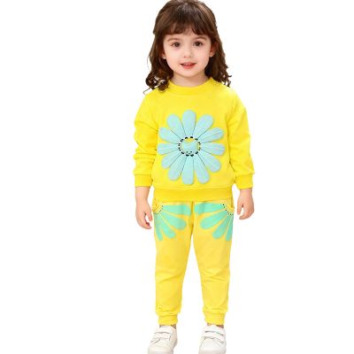HSTiSan Toddler Girls Clothes Sets Long Sleeve Cotton Athletic Clothing Outfit Kids 2 Piece Fall Sunflower Sweatshirt Yellow 12-18M