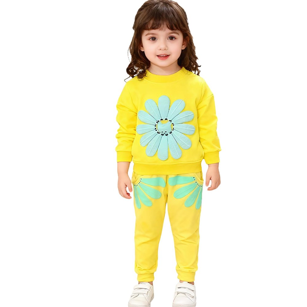 HSTiSan Toddler Girls Clothes Sets Long Sleeve Cotton Athletic Clothing Outfit Kids 2 Piece Fall Sunflower Sweatshirt Yellow 12-18M