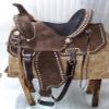 Western Youth Kids Child Adult Barrel Horse Roughout Leather Saddle Suede Seat Buckstitch Design 10" to 18" ME-WLS-289 (15" Seat) view 1