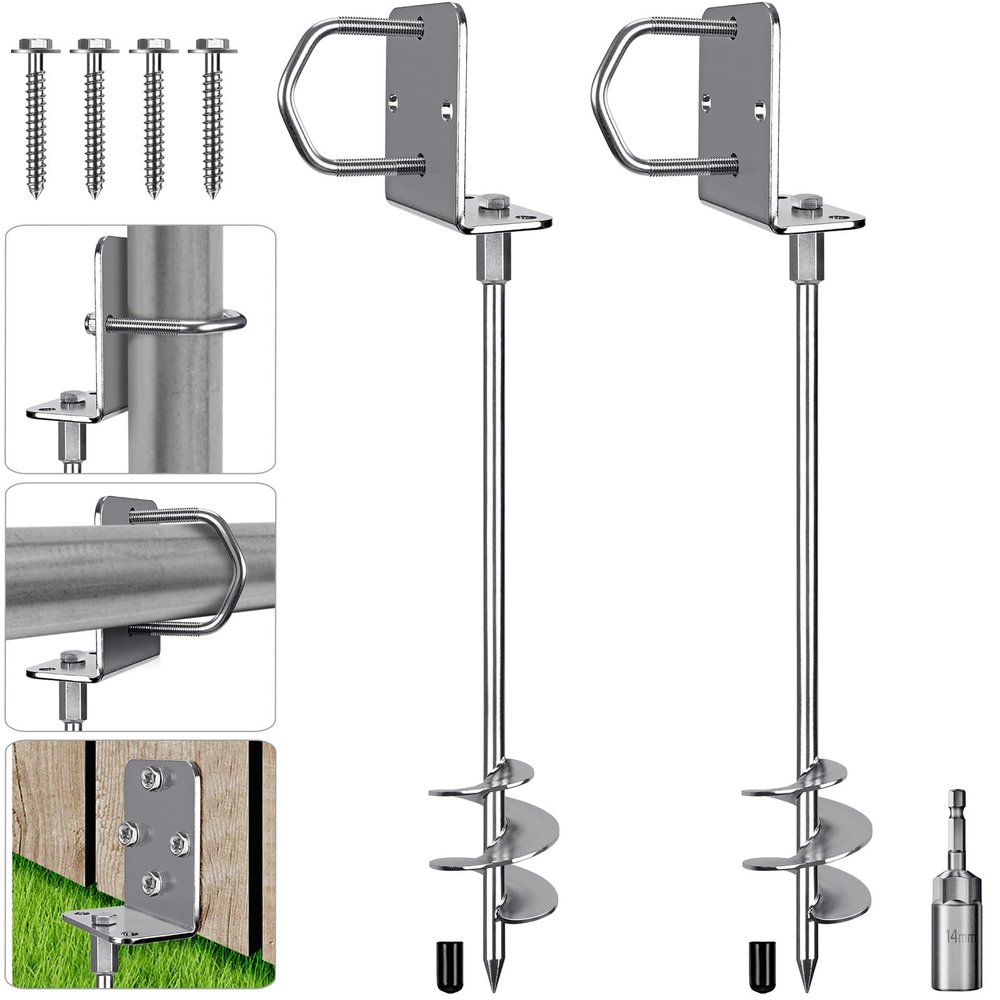 Insaga Multi-Purpose Ground Anchors Screw in, Wider Spiral Trampoline Anchors, Fully Welded Mobile Home Anchors for Shed, Earth, Swing Sets, Carports and More, 30'' Set of 2