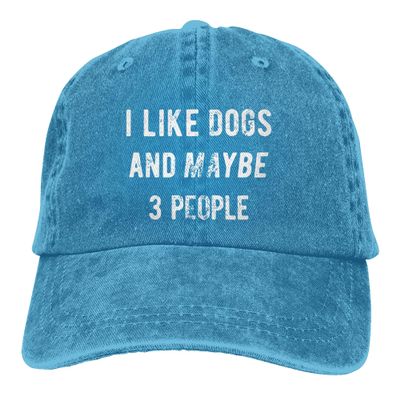 I Like Dogs and Maybe 3 People Unisex Adult Cowboy Hat Full Cotton Curved Brim Baseball Cap Blue