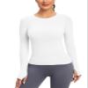 MathCat Seamless Workout Shirts for Women, Long Sleeve Workout Tops for Women, Yoga Sports Athletic Gym Tops White view 1