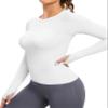 MathCat Seamless Workout Shirts for Women, Long Sleeve Workout Tops for Women, Yoga Sports Athletic Gym Tops White view 2