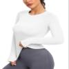MathCat Seamless Workout Shirts for Women, Long Sleeve Workout Tops for Women, Yoga Sports Athletic Gym Tops White view 4