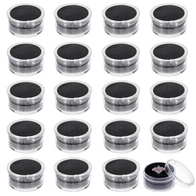 CHGCRAFT 20Pcs Black Mini Round Stone Box Plastic Nail Loose Beads Decorate Storages with Sponge Mat for Jewelry Beads Display Storage, 1.2x0.7Inch