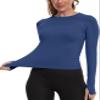 MathCat Seamless Workout Shirts for Women, Long Sleeve Workout Tops for Women, Yoga Sports Athletic Gym Tops Navy view 1
