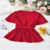 Womens Summer Tops Sexy Casual T Shirts for Women Solid Surplice Front Belted Peplum Blouse (Color : Red, Size : Large) view 2