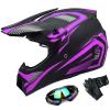 DOT Adult ATV MX Helmets, Four-Wheel Off-Road Motochross Helmets, Dirt Bike Helmets, Motorcycle&Powersports Helmets with Goggles Gloves (Medium, Purple) view 1