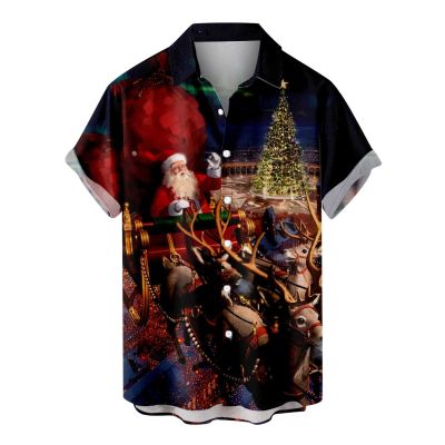 Christmas Santa Claus Shirt for Men Hawaiian Shirts Party Beach Aloha Shirt Holiday Short Sleeve Button Down Shirts Wine
