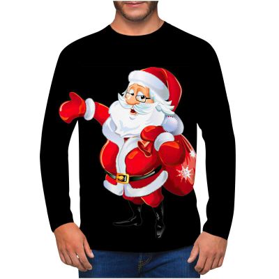 Mens Christmas Graphic Sweatshirts Xmas Santa Snowman Long Sleeve Crewneck T-Shirts Pullover Black
