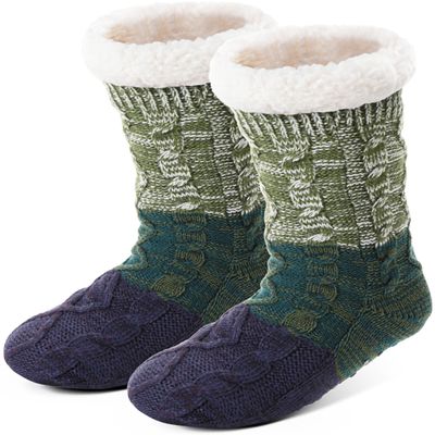 Anlisim Women Slipper Socks Fluffy Fuzzy Thermal Warm Thick Winter Cabin Cozy Comfy Soft Fleece Home Grips Gift Socks Stocking Stuffers(Gradient Green)