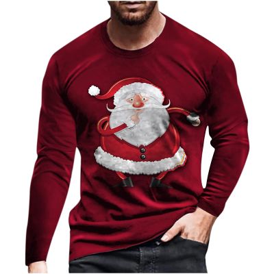 Christmas Long Sleeve T-Shirts, Men Women Funny Xmas Holiday Printed Tops, Vacation Christmas Shirt Crewneck Tees Wine