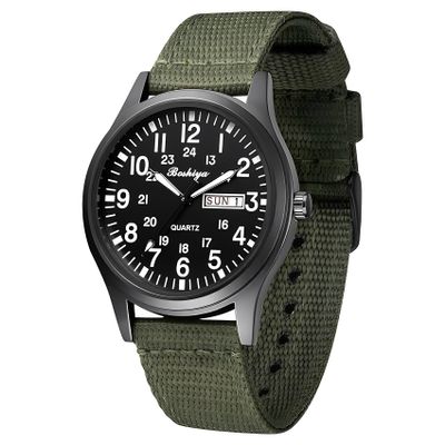 BOSHIYA Men's Military Tactical Field Watches Outdoor Sports/Work Watch Waterproof Analogue Quartz Watches Minimalist Lightweight Nylon Watch - Imported Japanese Movement/40mm Waterproof/Date Display
